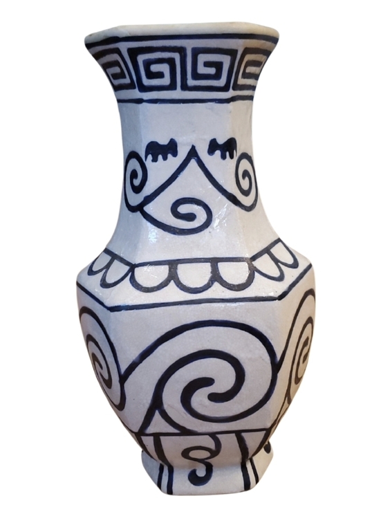 Other - Handcrafted 14" White and Black Crackle Decorative Vase Animal Native American